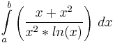 \int\limits_a^b \left ( \frac{x+x^2}{x^2*ln(x)} \right )\,dx