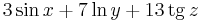 3\sin x + 7\ln y + 13\operatorname{tg} z