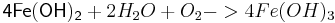 \mathsf{4Fe(OH)_2} + 2H_2O + O_2 -> 4Fe(OH)_3